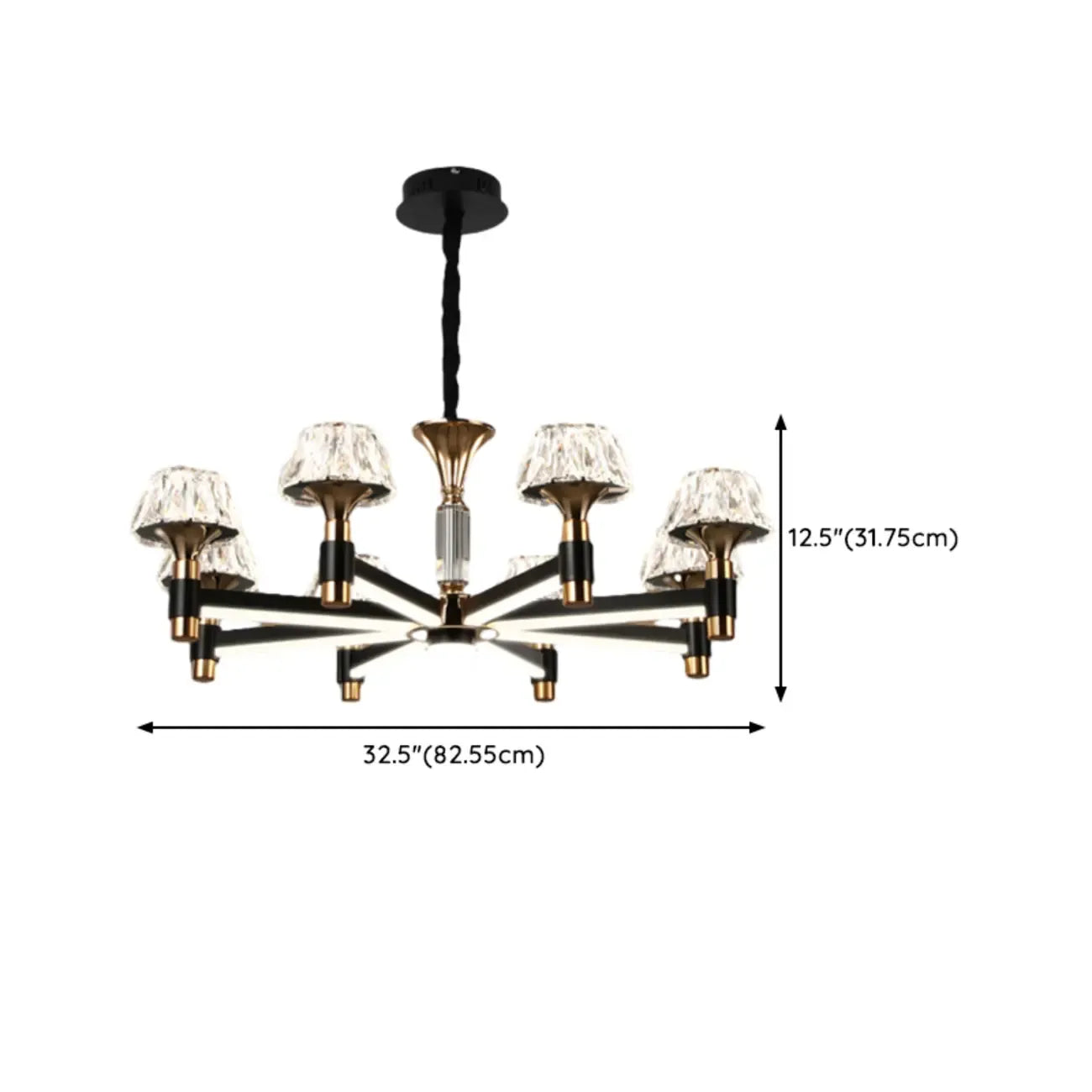 Lustre rond glamour à plusieurs niveaux en cristal avec LED à intensité variable