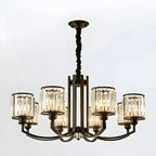 Lustre moderne en forme de cylindre de roue en métal noir et cristal pour salon ou hall d'entrée