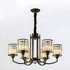 Lustre moderne en forme de cylindre de roue en métal noir et cristal pour salon ou hall d'entrée