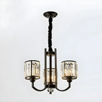 Lustre moderne en forme de cylindre de roue en métal noir et cristal pour salon ou hall d'entrée
