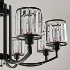Lustre moderne en forme de cylindre de roue en métal noir et cristal pour salon ou hall d'entrée