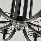 Lustre moderne en forme de cylindre de roue en métal noir et cristal pour salon ou hall d'entrée