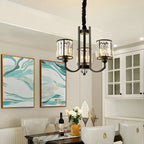 Lustre moderne en forme de cylindre de roue en métal noir et cristal pour salon ou hall d'entrée