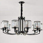 Lustre moderne en forme de cylindre de roue en métal noir et cristal pour salon ou hall d'entrée