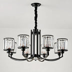 Lustre moderne en forme de cylindre de roue en métal noir et cristal pour salon ou hall d'entrée