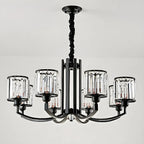 Lustre moderne en forme de cylindre de roue en métal noir et cristal pour salon ou hall d'entrée