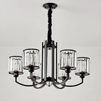 Lustre moderne en forme de cylindre de roue en métal noir et cristal pour salon ou hall d'entrée