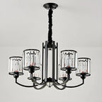 Lustre moderne en forme de cylindre de roue en métal noir et cristal pour salon ou hall d'entrée