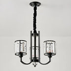 Lustre moderne en forme de cylindre de roue en métal noir et cristal pour salon ou hall d'entrée