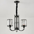 Lustre moderne en forme de cylindre de roue en métal noir et cristal pour salon ou hall d'entrée