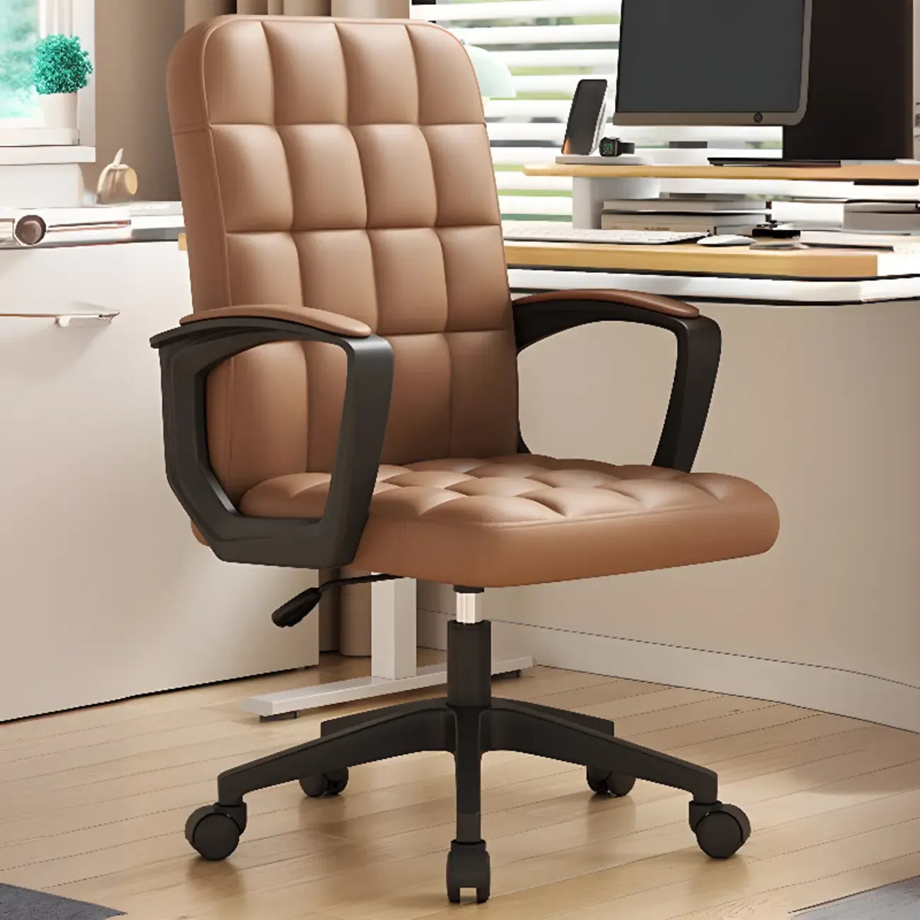 Chaise de bureau pivotante réglable moderne en similicuir noir