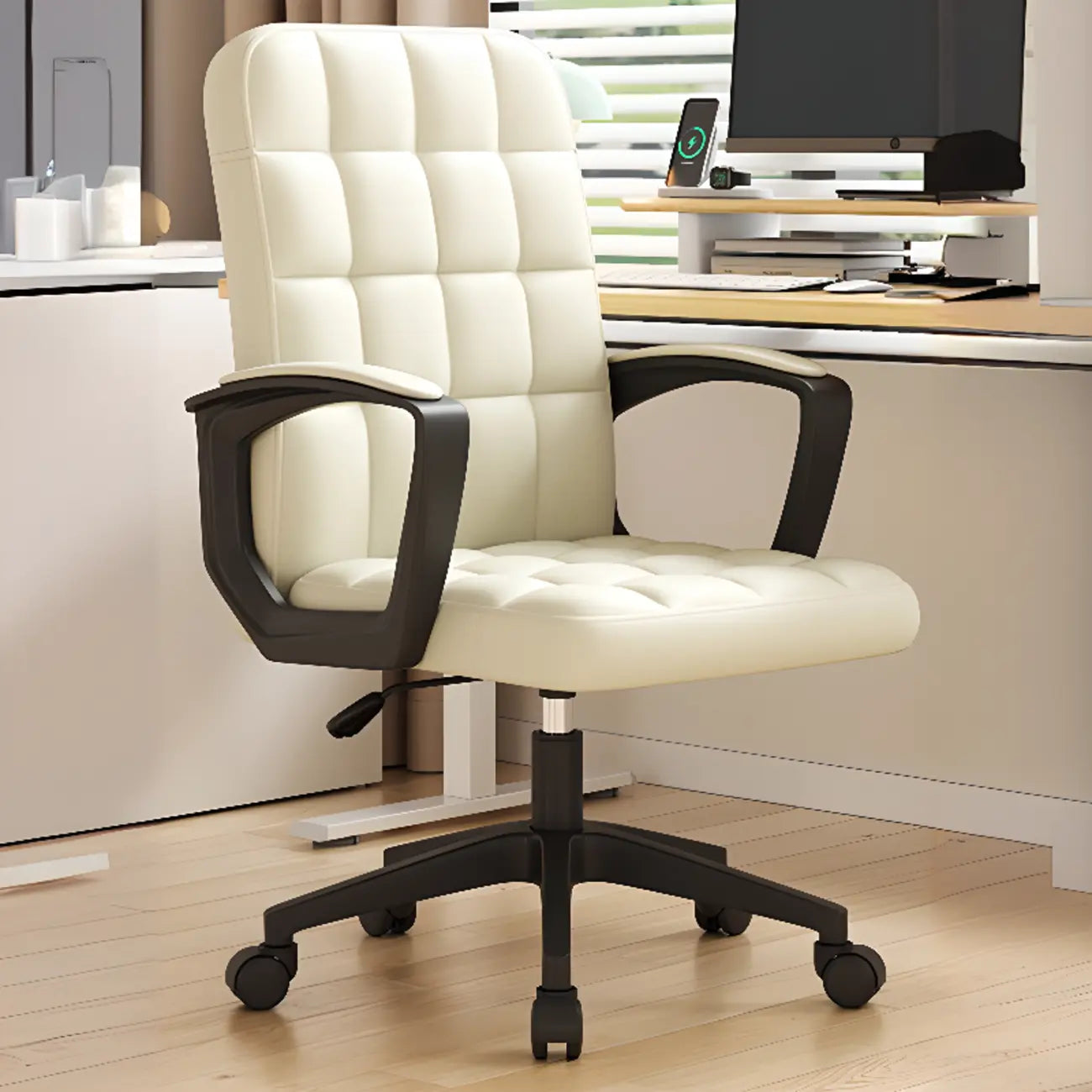 Chaise de bureau pivotante réglable moderne en similicuir noir