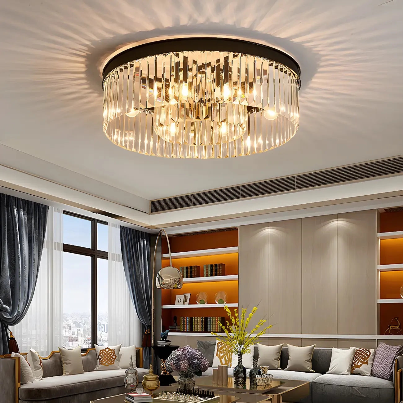 Plafonnier moderne à grand cristal noir encastré