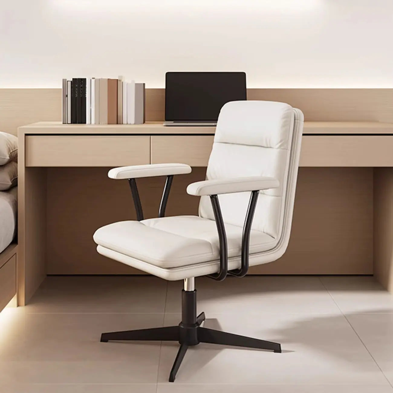 Fauteuil de bureau pivotant ergonomique élégant en cuir blanc