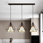 Suspension géométrique moderne en métal ferrugineux à 3 lumières pour cuisine