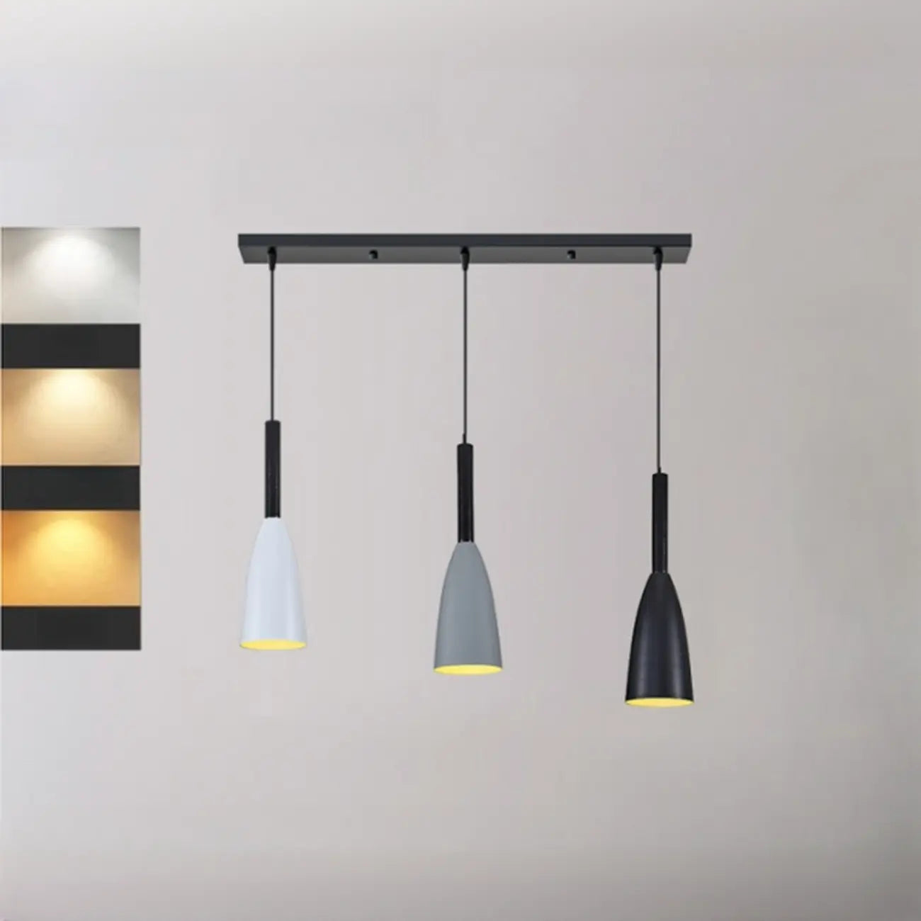 Suspension géométrique moderne en métal ferrugineux à 3 lumières pour cuisine