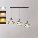 Suspension géométrique moderne en métal ferrugineux à 3 lumières pour cuisine