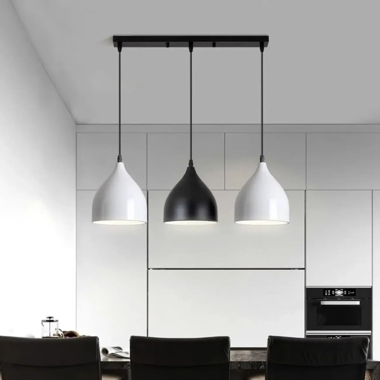 Suspension géométrique moderne en métal ferrugineux à 3 lumières pour cuisine