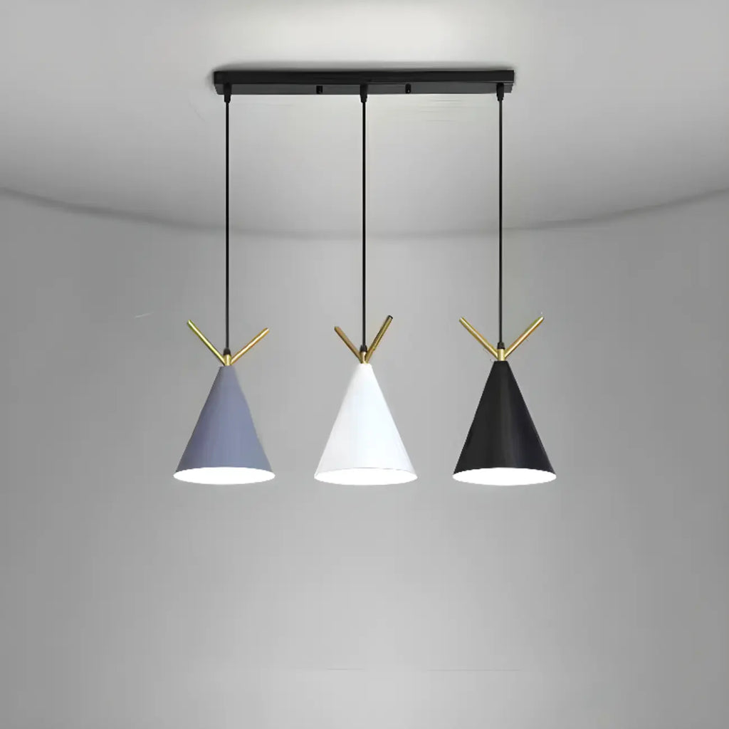 Suspension géométrique moderne en métal ferrugineux à 3 lumières pour cuisine