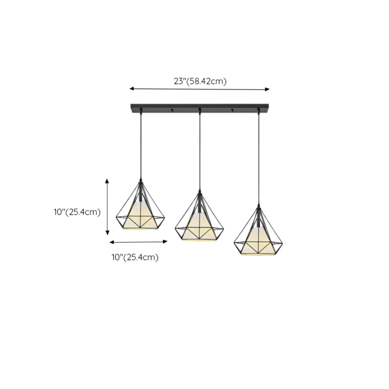 Suspension géométrique moderne en métal ferrugineux à 3 lumières pour cuisine