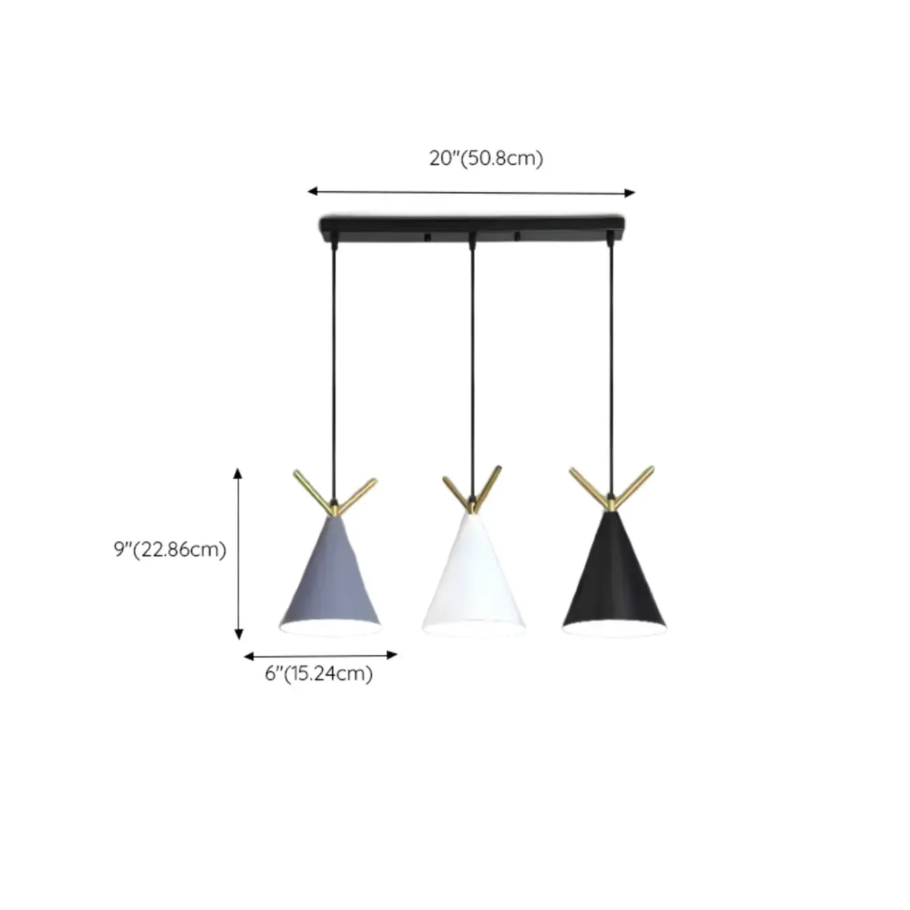 Suspension géométrique moderne en métal ferrugineux à 3 lumières pour cuisine