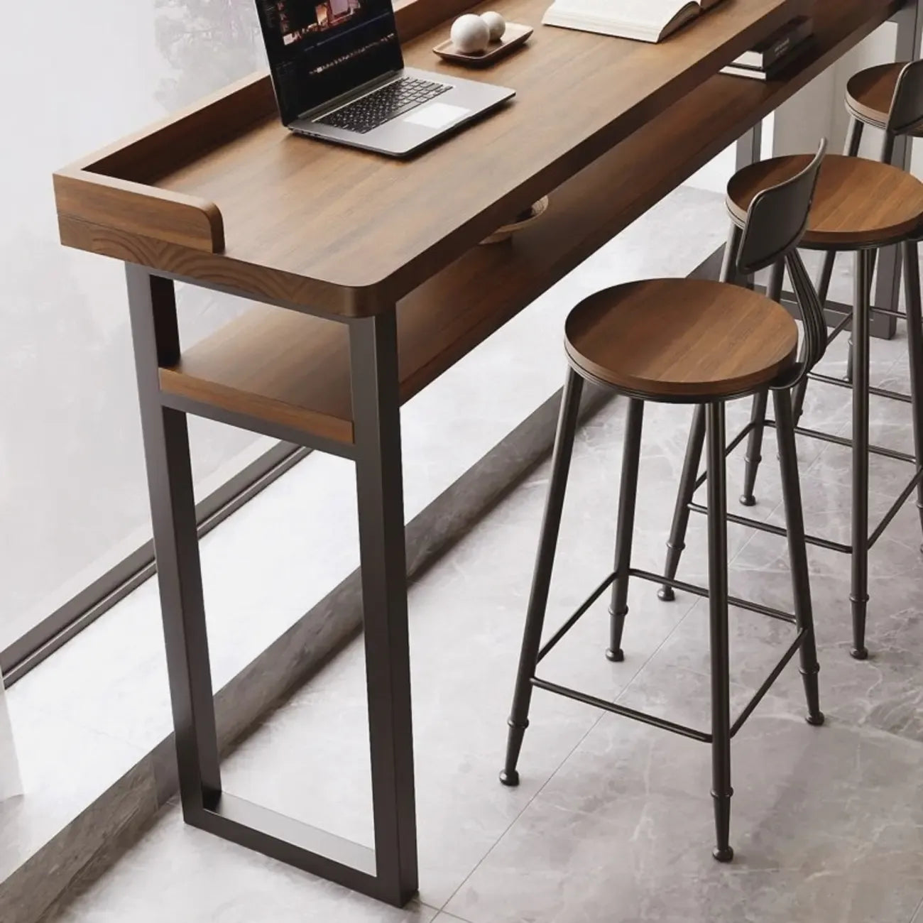 Tables de bar modernes avec plateau en bois et fer brun