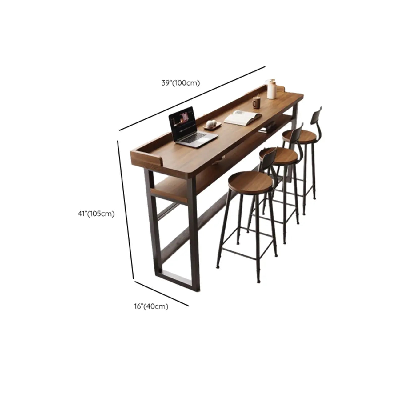 Tables de bar modernes avec plateau en bois et fer brun