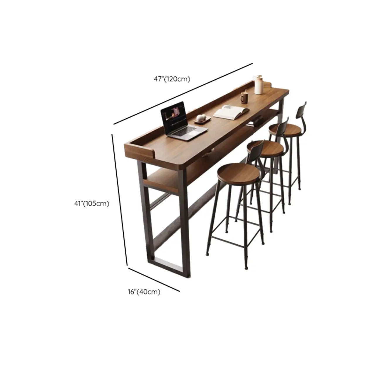 Tables de bar modernes avec plateau en bois et fer brun