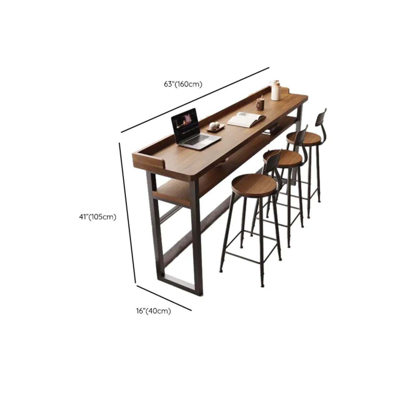 Tables de bar modernes avec plateau en bois et fer brun