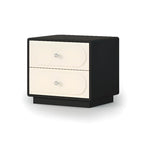 Table de chevet moderne en bois et cuir noir et blanc à 2 tiroirs