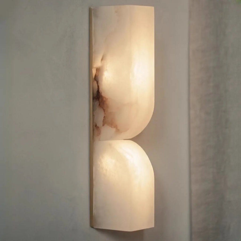 Applique Art Déco ricurva a 2 luci in alabastro massiccio