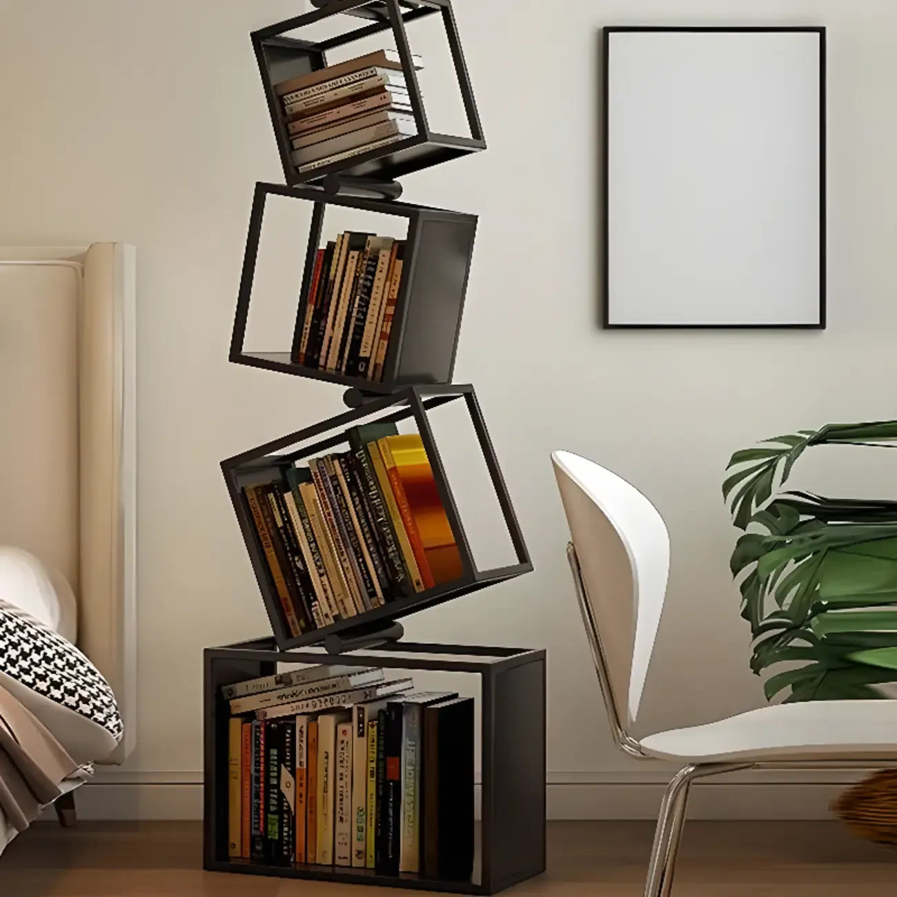 Étagère bibliothèque ouverte Art Déco géométrique haute en métal noir