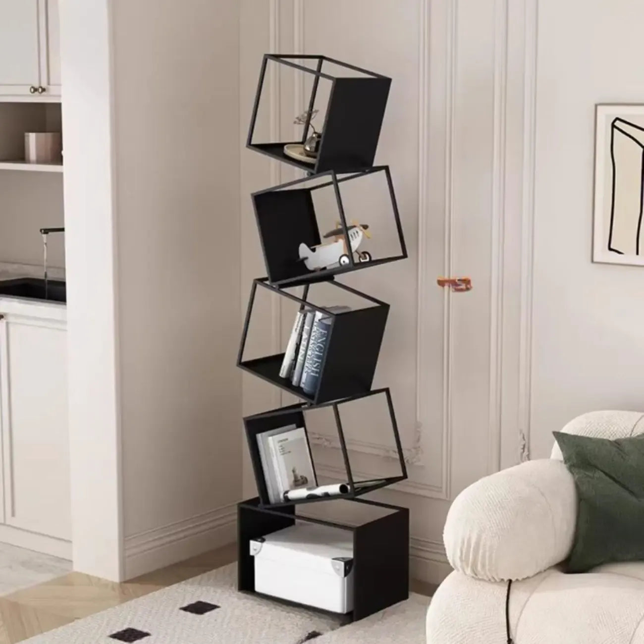 Étagère bibliothèque ouverte Art Déco géométrique haute en métal noir