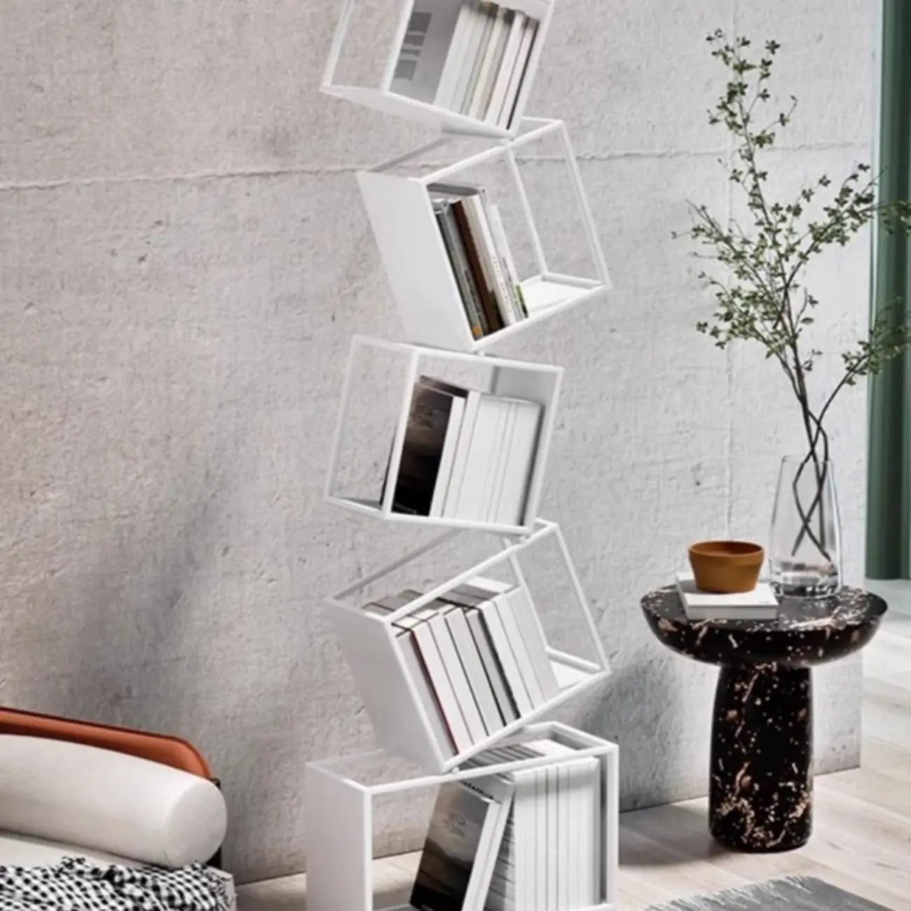 Étagère bibliothèque ouverte Art Déco géométrique haute en métal noir