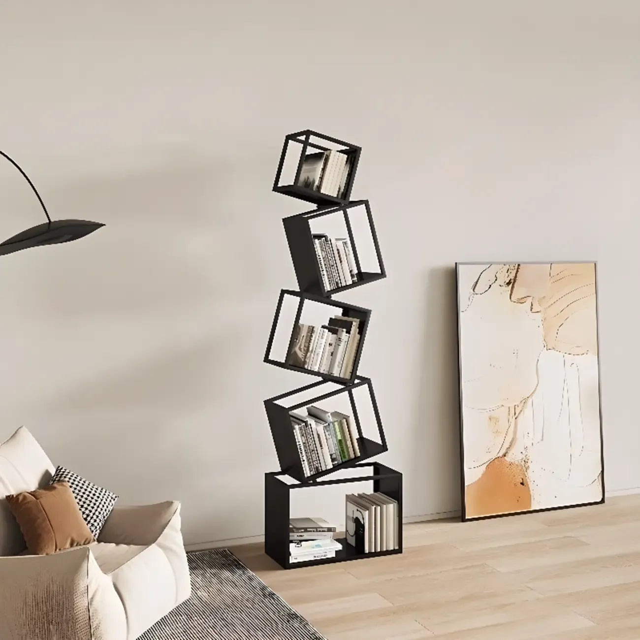 Étagère bibliothèque ouverte Art Déco géométrique haute en métal noir