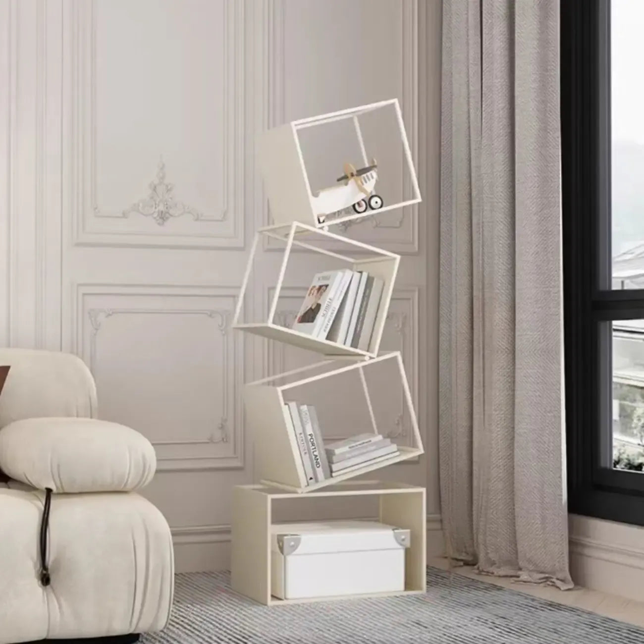Étagère bibliothèque ouverte Art Déco géométrique haute en métal noir