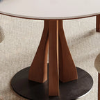 Table de salle à manger ronde en bois brun et pierre blanche de style moderne du milieu du siècle