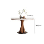 Table de salle à manger ronde en bois brun et pierre blanche de style moderne du milieu du siècle