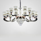 Lustre moderne à plusieurs niveaux en cristal chromé de luxe avec éclairage LED à intensité variable