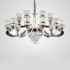 Lustre moderne à plusieurs niveaux en cristal chromé de luxe avec éclairage LED à intensité variable