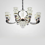 Lustre moderne à plusieurs niveaux en cristal chromé de luxe avec éclairage LED à intensité variable