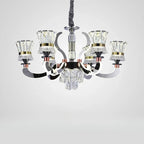 Lustre moderne à plusieurs niveaux en cristal chromé de luxe avec éclairage LED à intensité variable