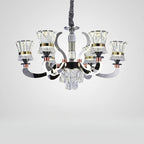 Lustre moderne à plusieurs niveaux en cristal chromé de luxe avec éclairage LED à intensité variable