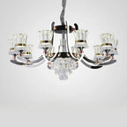 Lustre moderne à plusieurs niveaux en cristal chromé de luxe avec éclairage LED à intensité variable