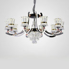 Lustre moderne à plusieurs niveaux en cristal chromé de luxe avec éclairage LED à intensité variable