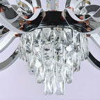 Lustre moderne à plusieurs niveaux en cristal chromé de luxe avec éclairage LED à intensité variable