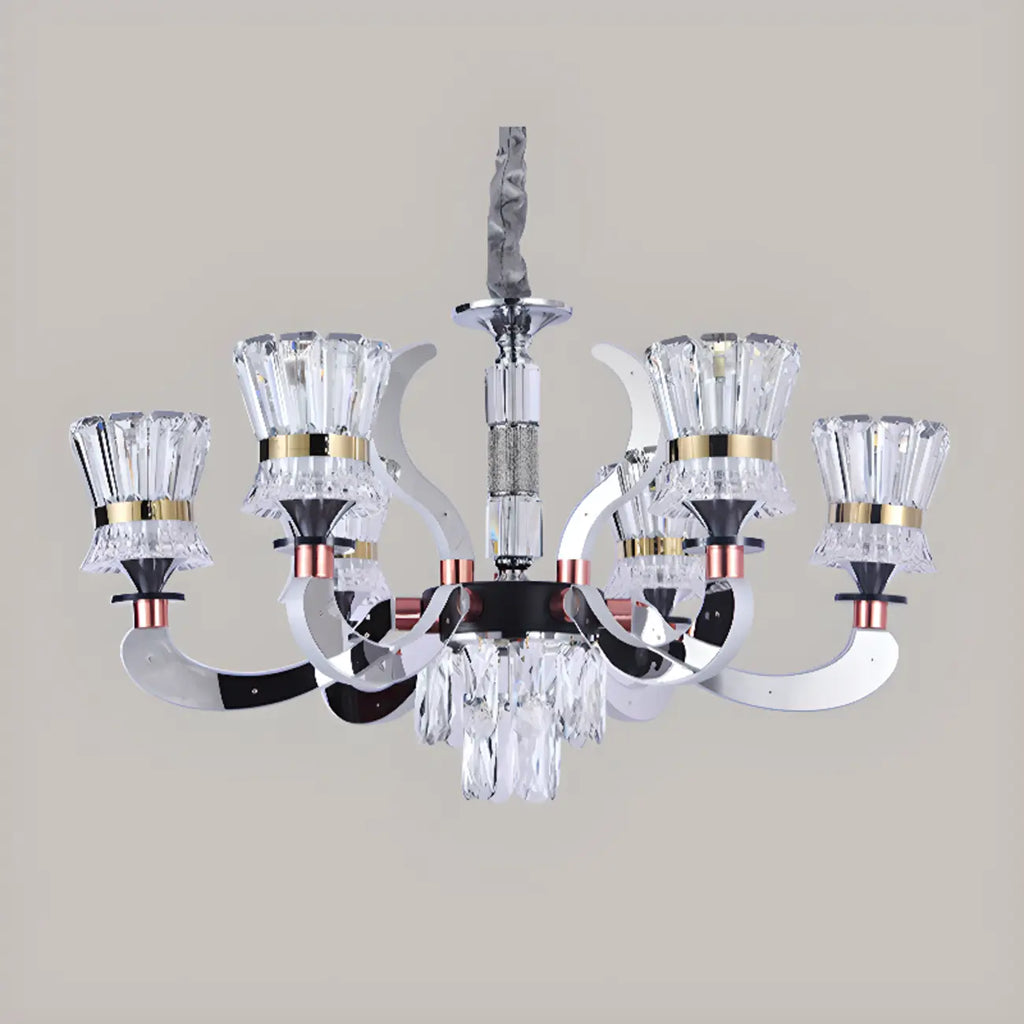 Lustre moderne à plusieurs niveaux en cristal chromé de luxe avec éclairage LED à intensité variable