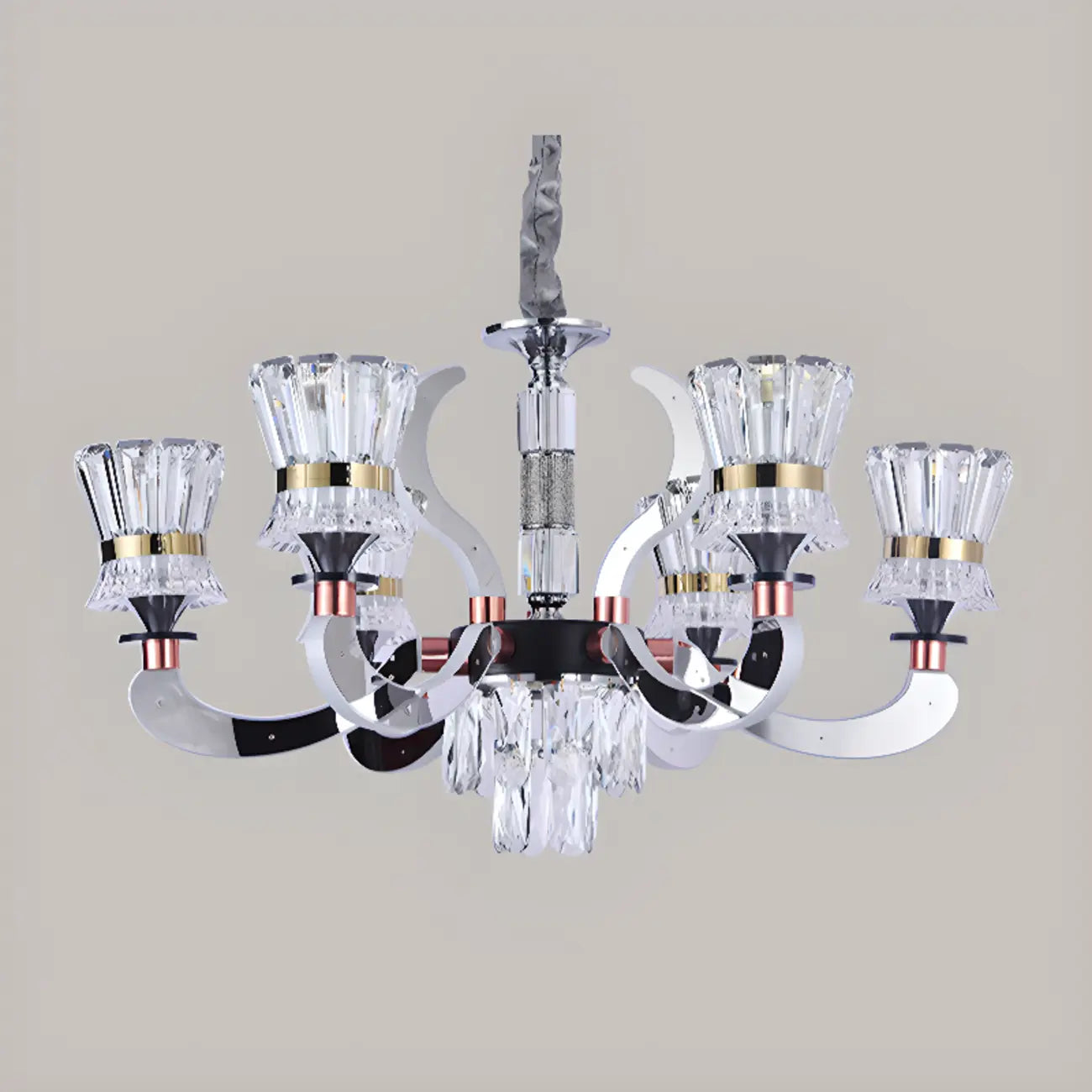 Lustre moderne à plusieurs niveaux en cristal chromé de luxe avec éclairage LED à intensité variable