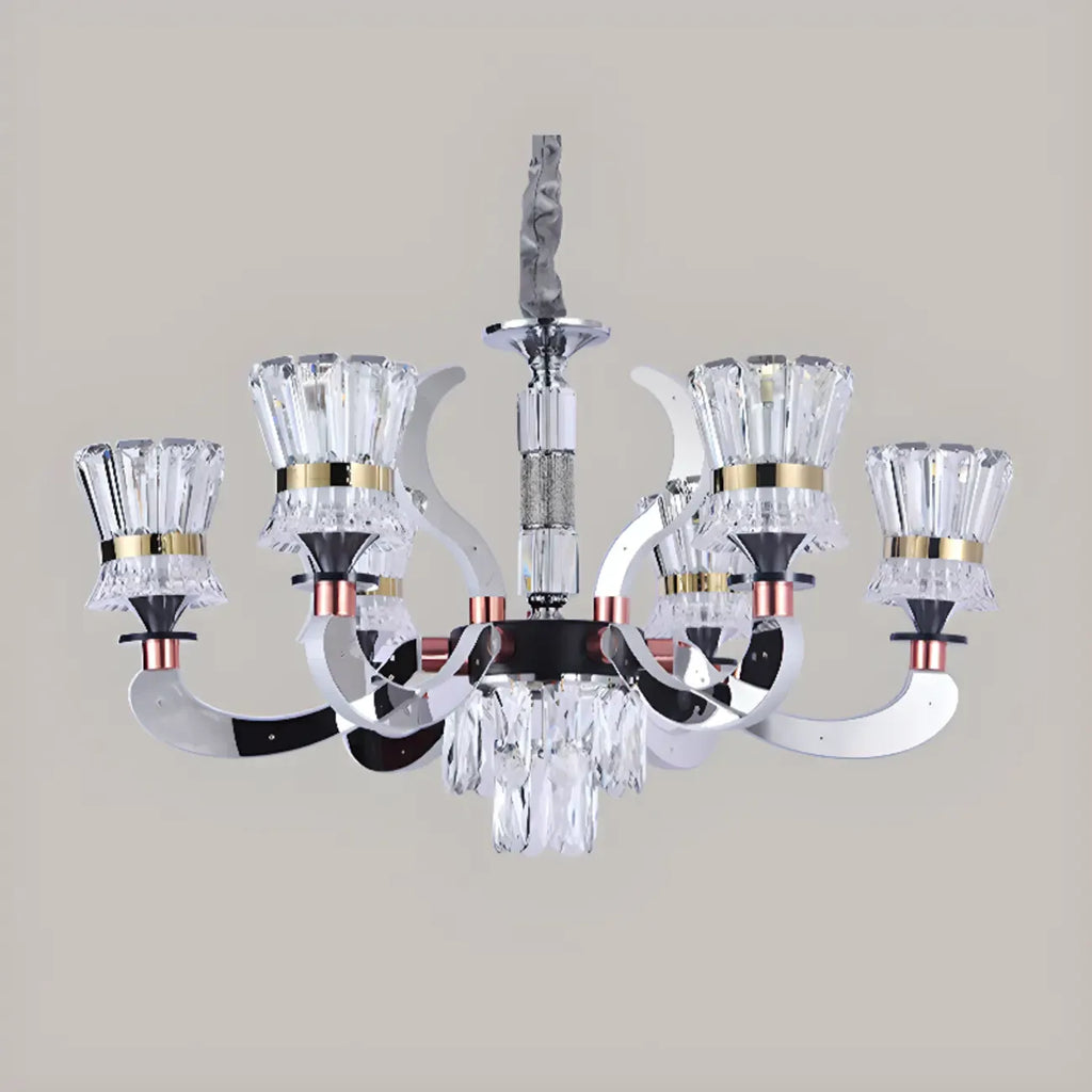 Lustre moderne à plusieurs niveaux en cristal chromé de luxe avec éclairage LED à intensité variable