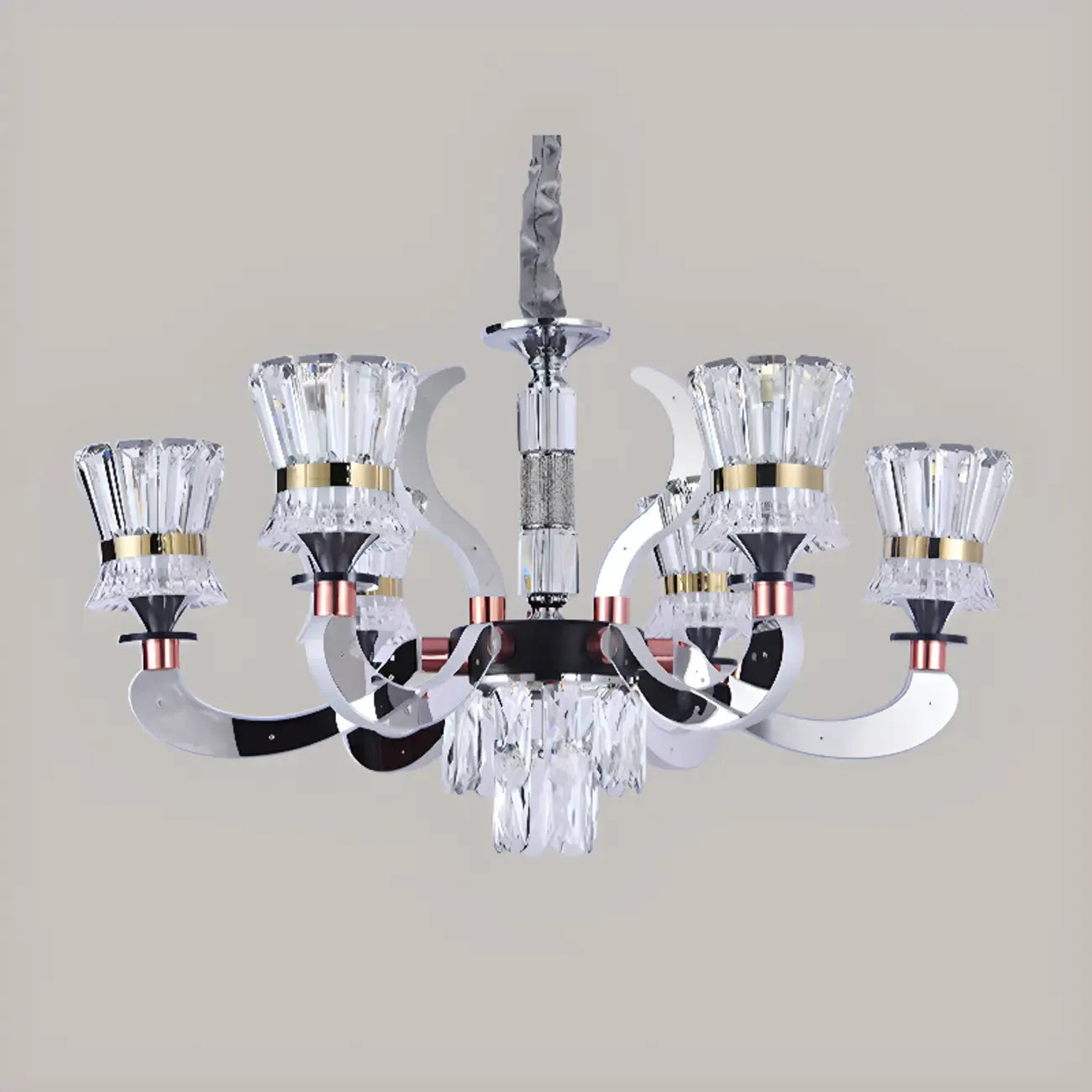 Lustre moderne à plusieurs niveaux en cristal chromé de luxe avec éclairage LED à intensité variable